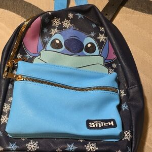 Disney Navy and Light Blue Stitch Kids Backpack with Gold Zippers